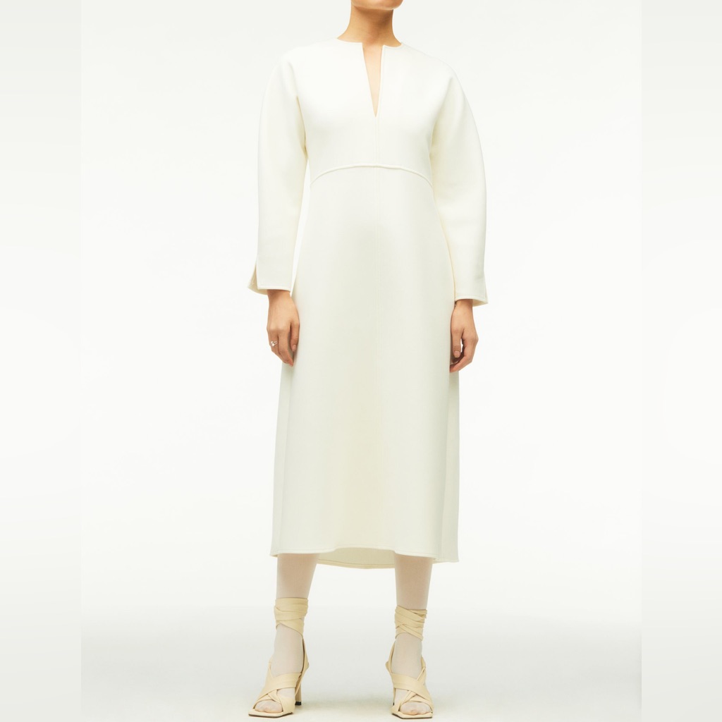 Zara Oyster White Wool Blend Minimalist Seam Detail Limited Edition Midi Dress